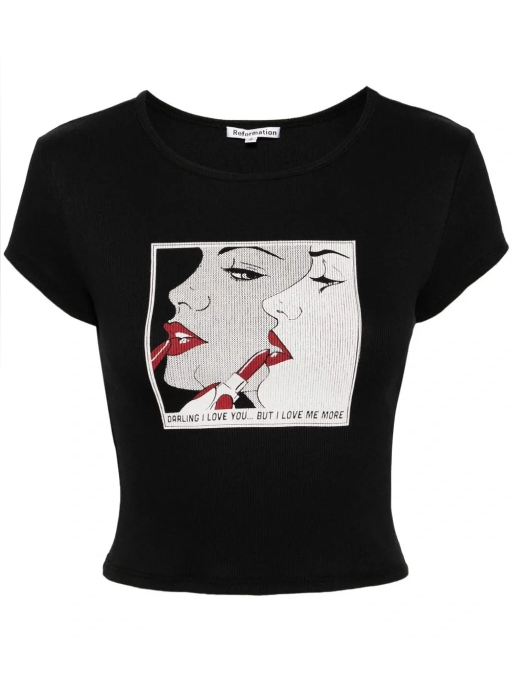 Reformation Muse Black Graphic-Print T-Shirt Size M
